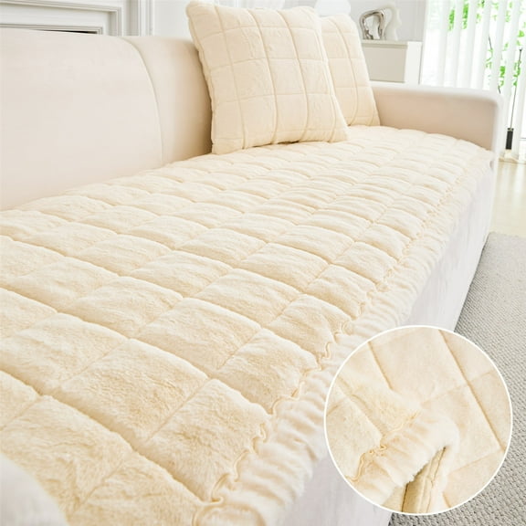CJC Couch Cover for Dogs, Washable Fuzzy Pet Couch Covers for 3 Cushion Sofa Protector, Pet Friendly Dog Mat (Beige, 28'' x 83'')