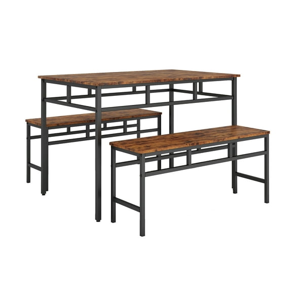 CJC Dining Table with 2 Benches, 3 Pieces Bench Dining Table Set for 4-6, Rustic Brown