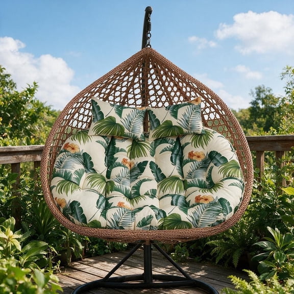 CJC Double Egg Chair Cushion Replacement, Water-Repellent Outdoor 2-Seater Swing Chair Pad, 59"x39" Thickened PP Cotton, All-Season Patio Hanging Basket Cushion, Hawaiian