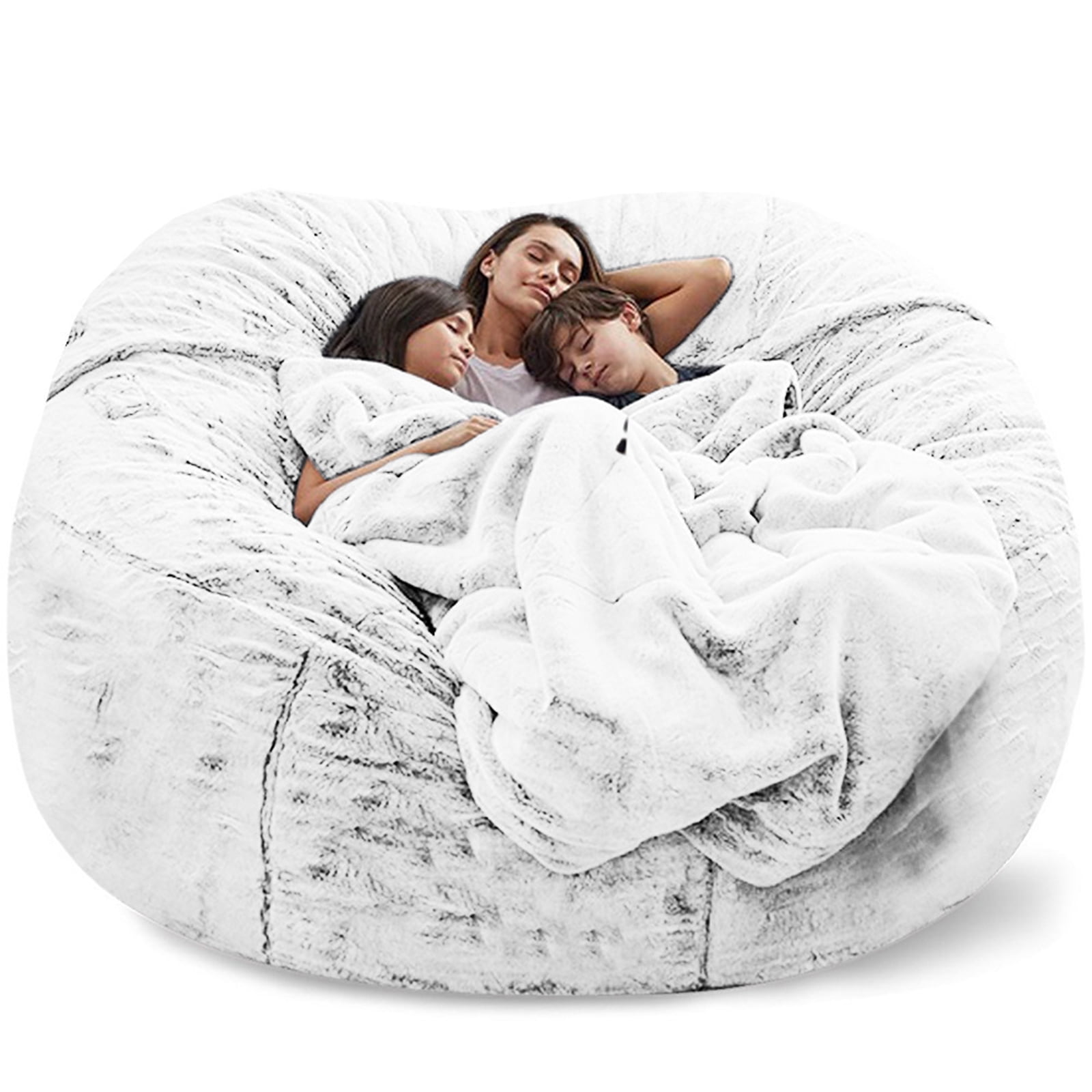 CJC Foam Queen Bean Bag Lazy Sofa Bed Cover Soft Faux Fur Memory