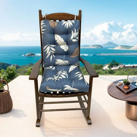 CJC High Back Polyester Outdoor Rocking Chair Cushions with Ties Pack of 2, Multicolor