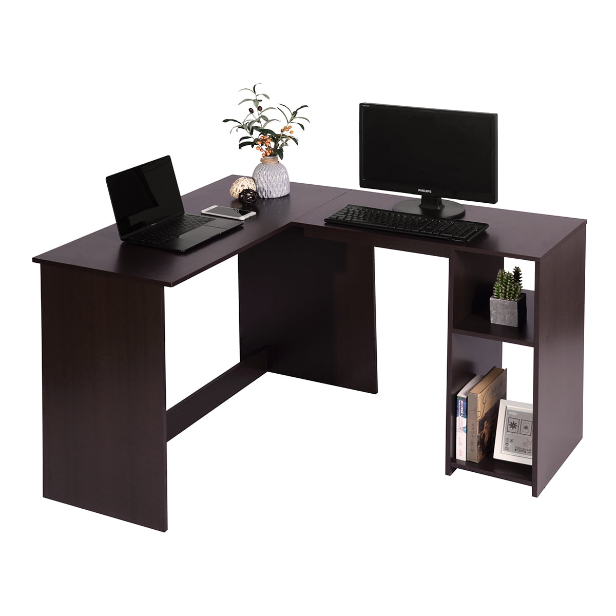 CJC LShaped Computer Desk Wooden Corner Desks for Small Space Home