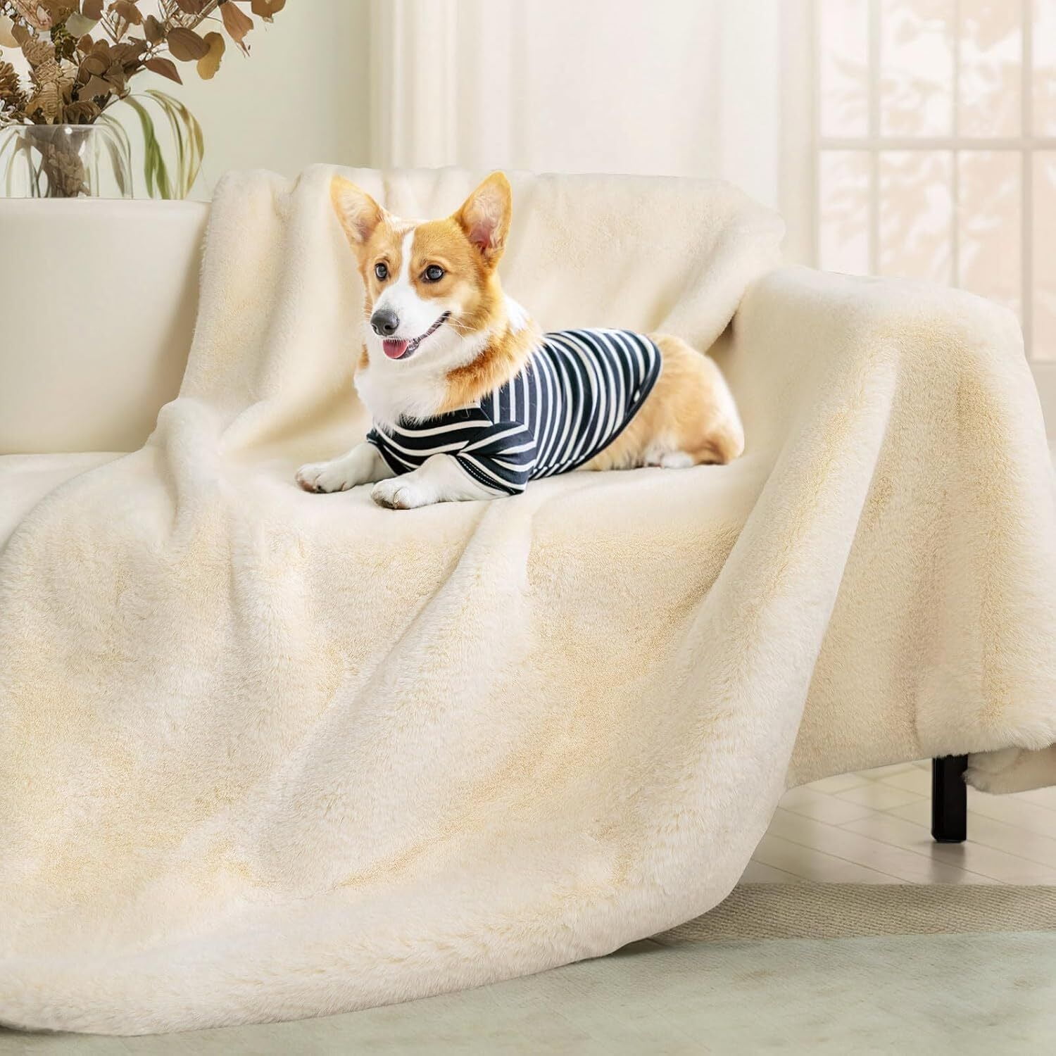 Throw Blanket with Fur Nap all day sleep all night main image 1