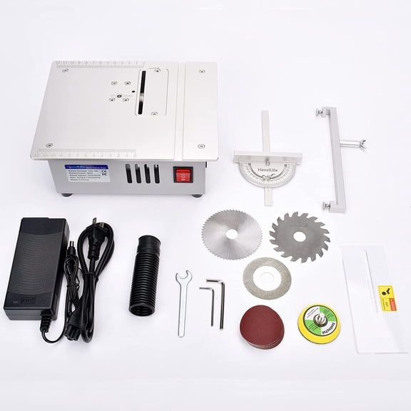 CJC Mini Table Saw Precision DIY Chainsaw, S6 Lathe Knife Tool for Crafts, 3 Blades, Adjustable Blade Height, for Wood Metal Plastic Cutting