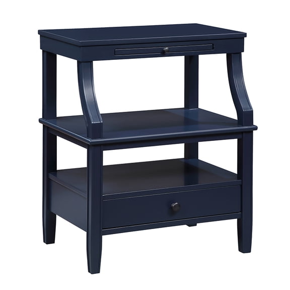 CJC Nightstand, 3-Tier End Table with Open Storage Shelf, Retro Beside Table Furniture for Living Room Bedroom Office, Navy Blue