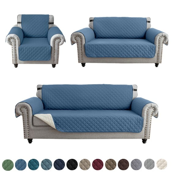 CJC Non-slip Sofa Cover Reversible Quilted Couch Slipcover Water Resistant Furniture Protector for Kids Pet, 1-Seater, Blue #B