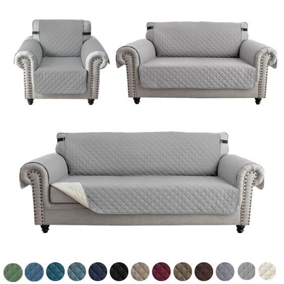 CJC Non-slip Sofa Cover Reversible Quilted Couch Slipcover Water Resistant Furniture Protector for Kids Pet, 1-Seater, Light Gray
