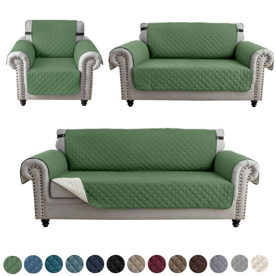 CJC Non-slip Sofa Cover Reversible Quilted Couch Slipcover Water Resistant Furniture Protector for Kids Pet, 3-Seater, Green