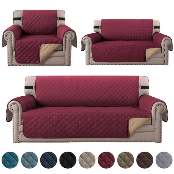 CJC Non-slip Sofa Cover Reversible Quilted Couch Slipcover Waterproof Tear Resistant Furniture Protector for Kids Pets, 3 Sizes & 9 Colors