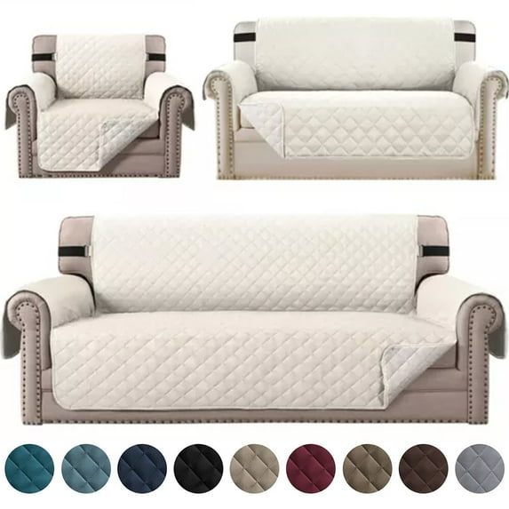 CJC Non-slip Sofa Cover Reversible Quilted Couch Slipcover Waterproof Tear Resistant Furniture Protector for Kids Pets, 3 Sizes