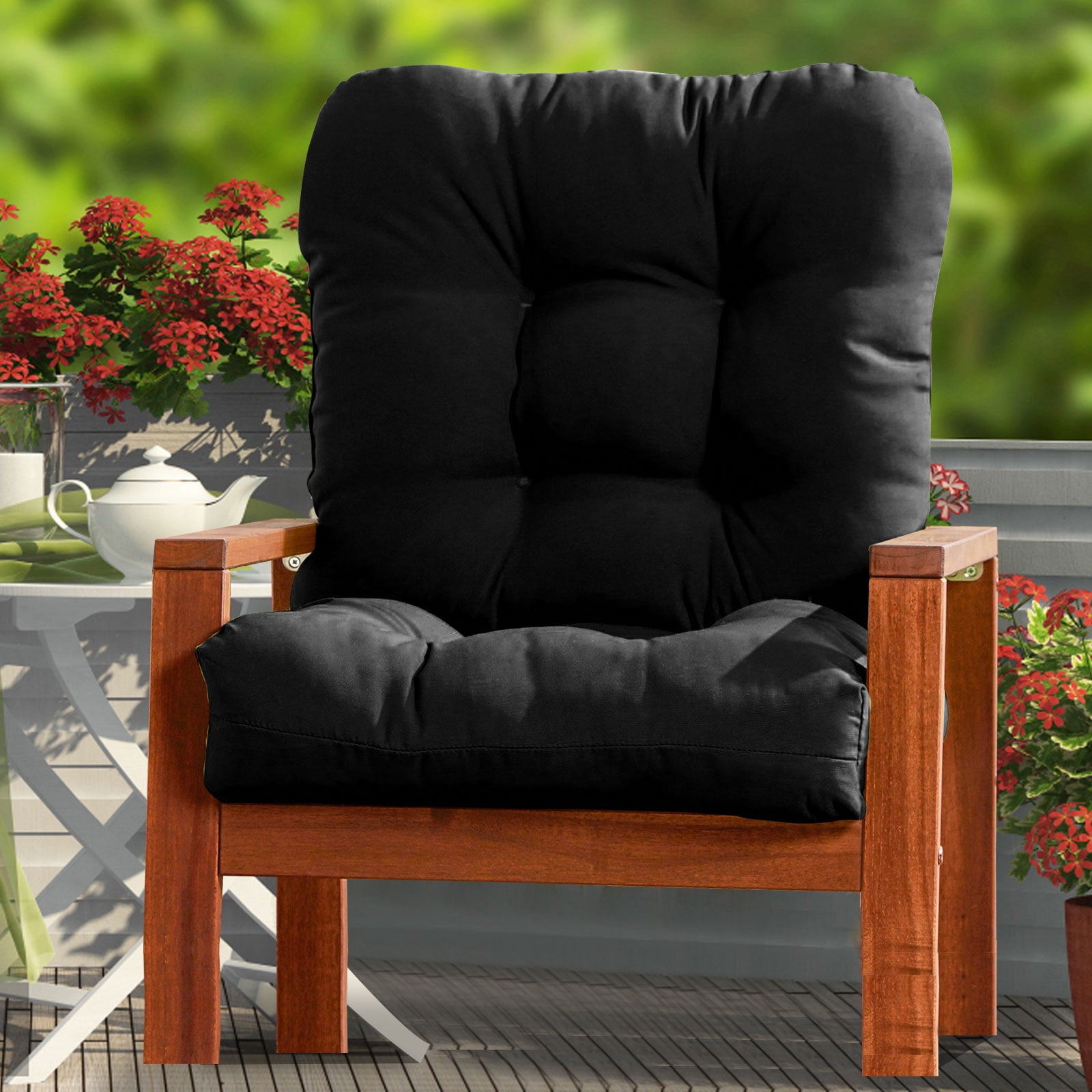 CJC Outdoor Chair Cushions Waterproof Tufted Wicker Chair Cushion for Patio Furniture Indoor Rocking Chair Pad, Black