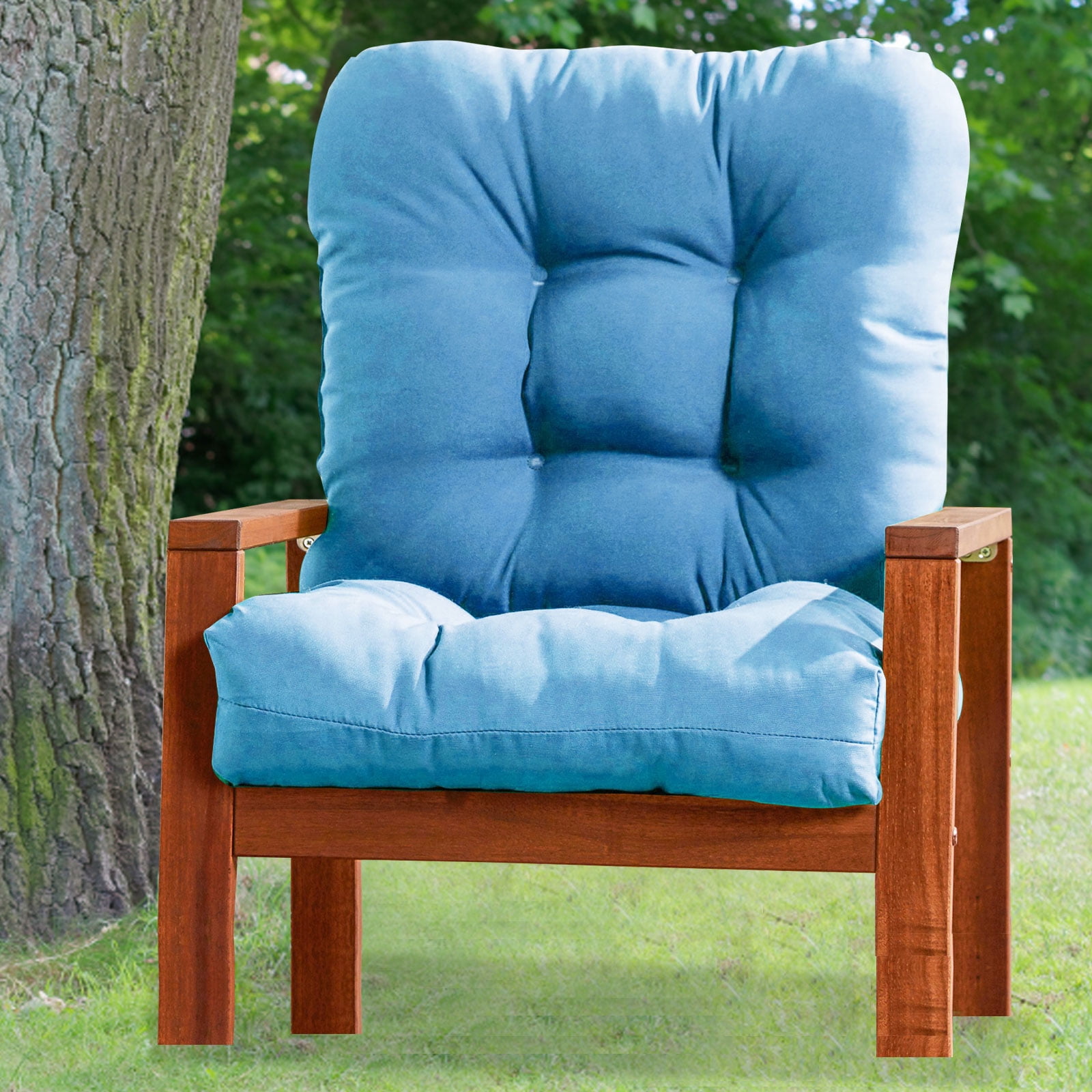 CJC Outdoor Chair Cushions Waterproof Tufted Wicker Chair Cushion for Patio Furniture Indoor Rocking Chair Pad, Blue