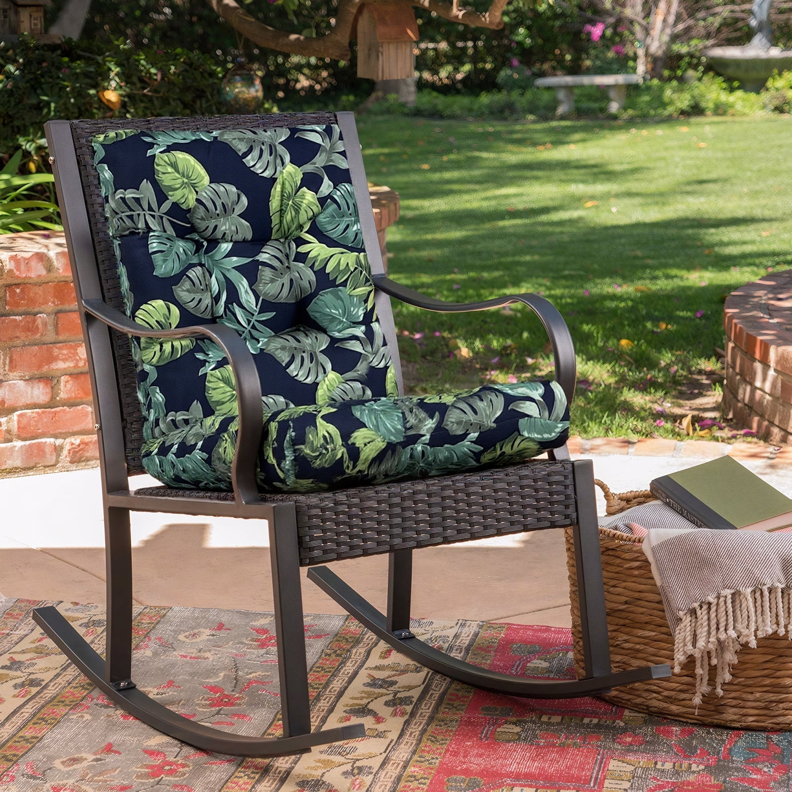 CJC Outdoor Chair Cushions Waterproof Tufted Wicker Chair Cushion for Patio Furniture Indoor Rocking Chair Pad, Color A