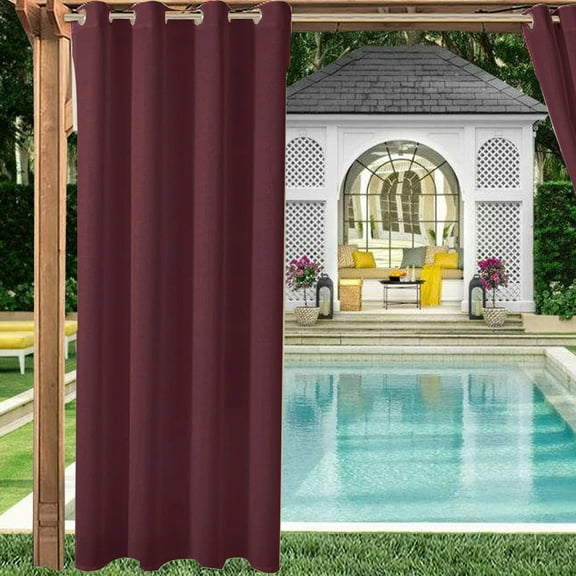 CJC Outdoor Curtains Waterproof  Cabana Grommet Top Blackout Curtain, 1 Panel, Wine Red, 52in x 94in