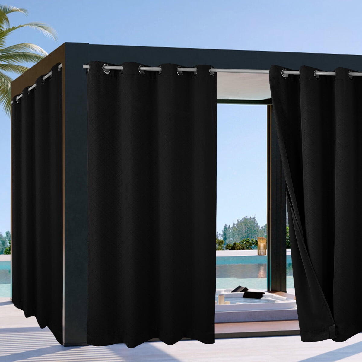 CJC Outdoor Curtains Waterproof Windproof Garden Gazebo Patio Curtains with Grommet Top and Bottom Embossed Pattern Thermal Insulated Blackout Privacy Outdoor Curtains for Porch Pergola