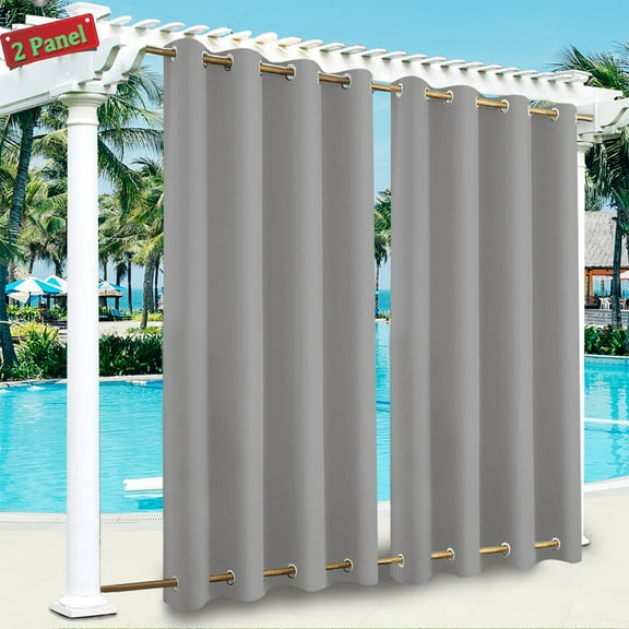 CJC Outdoor Curtains Weatherproof Blackout Thermal Insulated Double Grommet(Top and Bottom) for Garden Patio Gazebo Pergola, 2 Panel