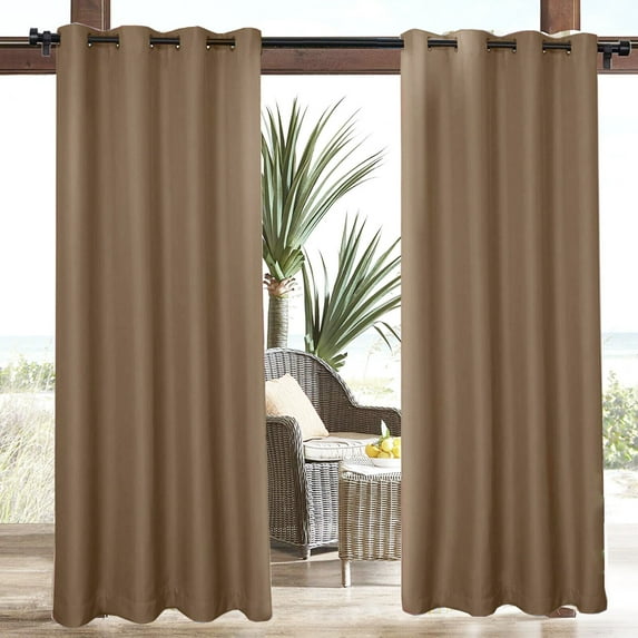 CJC Outdoor Curtains, Brown, Geometric, Waterproof, 52in x 84in, 1 Panel, UV & Fade Resistant
