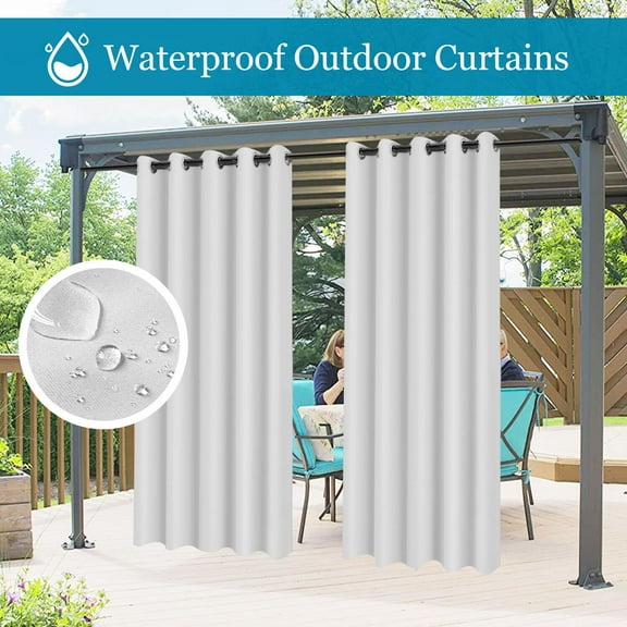 CJC Outdoor Waterproof Curtains for Patio- Blackout, UV Protection, Solid Cabana Grommet, Gazebo, Pergola, Yard, Front Porch, 1 Panel,52*94 in, White