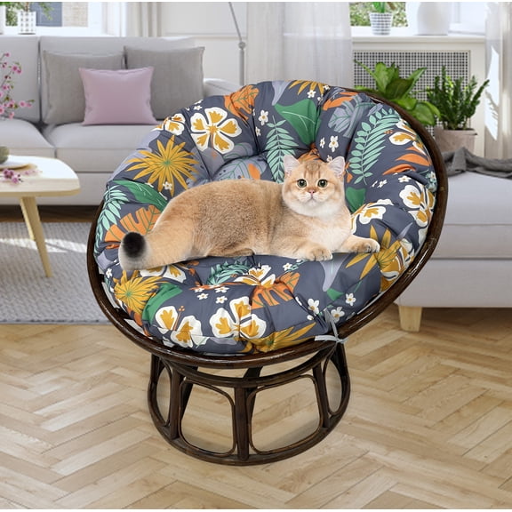 CJC Papasan Chair Cushion, 48 x 48 Inch Papasan Cushion Only, Round Seat Pad for Porch Patio Garden, Gray & Leaves