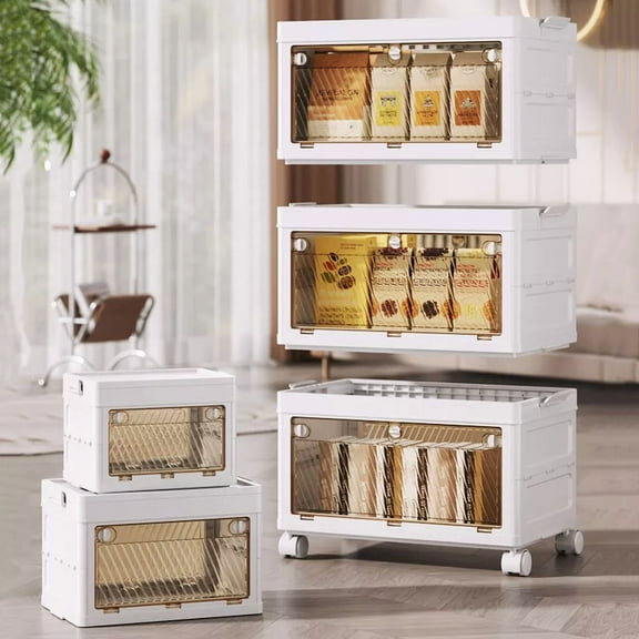 CJC Plastic Storage Bins 1/2/3/4/5 Tier with Lids Stackable Storage Containers with Wheels Folding Storage Boxes Collapsible Closet Storage Boxes for Living Room Office Dorm
