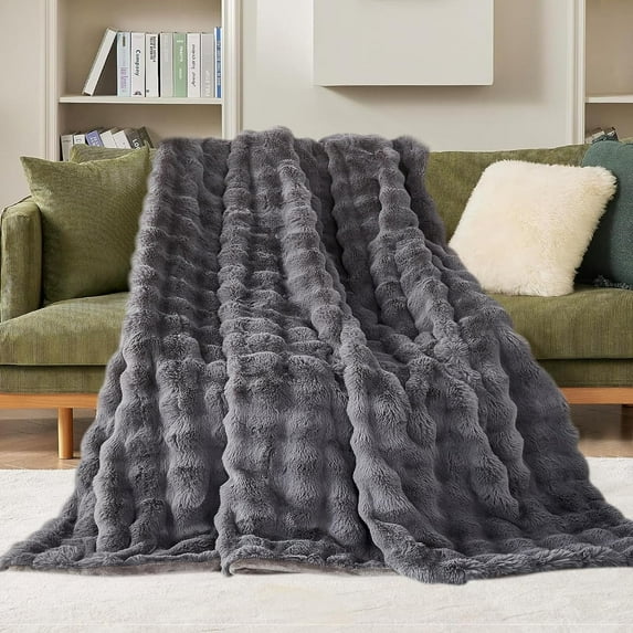 CJC Plush Fleece Blankets Soft Warm Throws for Sofa Large Fluffy Versatile Blanket Bed Throw for Bedroom Couch Travel Camping, 160x200cm, Dark Grey