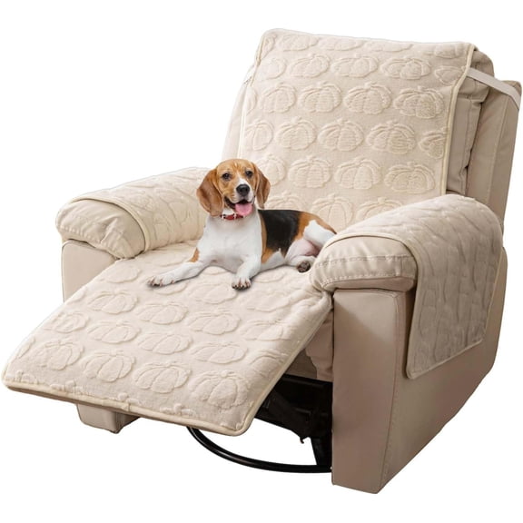 CJC Plush Recliner Chair Cover, Lazy Boy Chair Cover, Soft Washable Recliner Cover with Anti-Slip Elastic Straps, Pet-Friendly & Machine Washable, Off-white