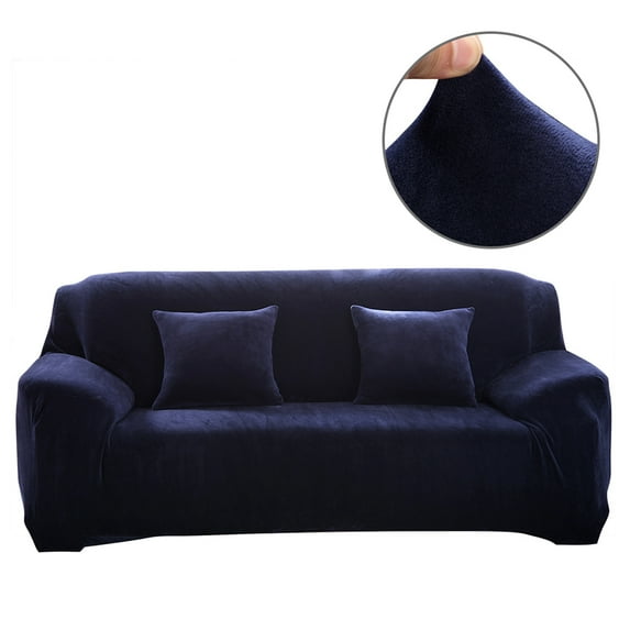 CJC Plush Sofa Covers Stretch Solid Thick Slipcover for 3-Seater Velvet Easy Fit Non-Slip Furniture, Navy Blue