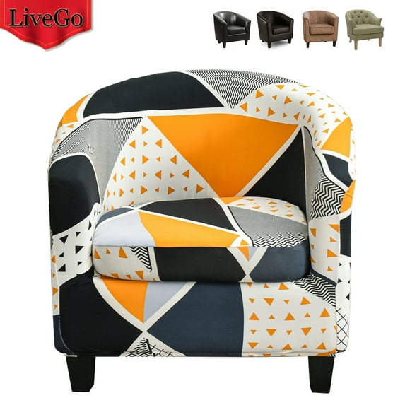 CJC Printed Club Chair Slipcover, 2 Piece Barrel Chair Covers Stretch Tub Chair Slipcover Armchair Sofa Cover Couch Furniture Protector for Living Room