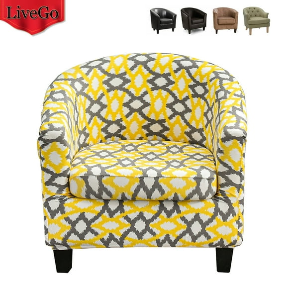 CJC Printed Club Chair Slipcover, 2 Piece Barrel Chair Covers Stretch Tub Chair Slipcover Armchair Sofa Cover Couch Furniture Protector for Living Room