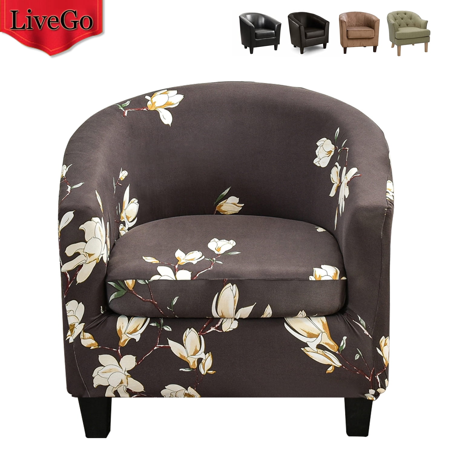 CJC Printed Club Chair Slipcover, 2 Piece Barrel Chair Covers Stretch