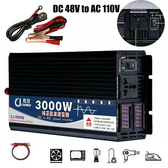CJC Pure Sine Wave Inverter DC 48V to AC 110V 3000W Digital Display Converter for Family Camping