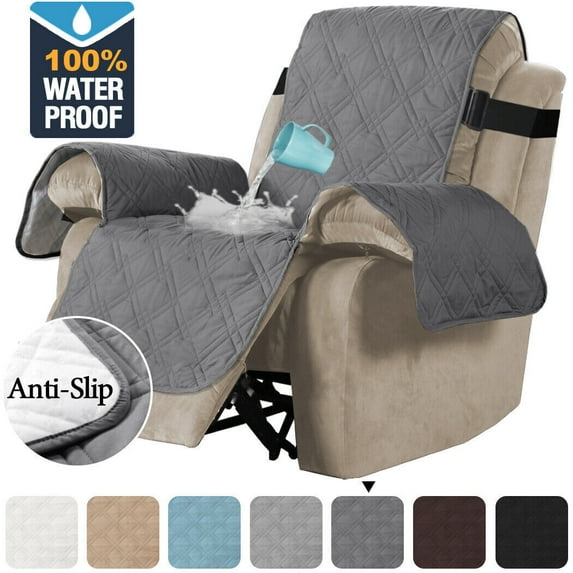 CJC Recliner Chair Cover for Pet Dog, Waterproof Sofa Slipcover, Non-Slip Stretch Elastic Band, 1 Seater, (Large, Dark Gray)