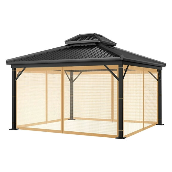 CJC Replacement Mosquito Netting for Gazebo Patio, 4-Panel Screen Sidewalls with Zippers, 360*360*230cm, Brown (Mosquito Net Only)