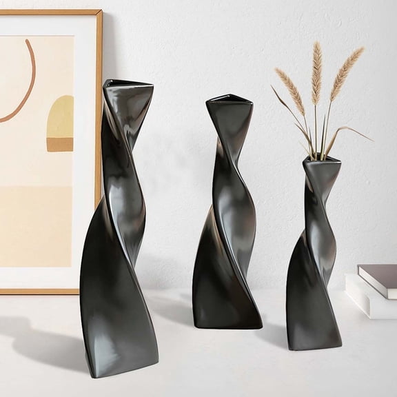 CJC Set of 3 Ceramic Bottle Vases for Home Decor, Modern Nordic Ceramic Vase Set, Minimalist Decorative Vase for Table Living Room Decor (Black)
