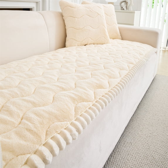 CJC Sofa Cover Fuzzy Couch Cover for Pets Dog Cat Washable Non-Slip Sofa Slipcover Cushion Protector Pets Friendly Mat (Beige, 28'' x 82'')