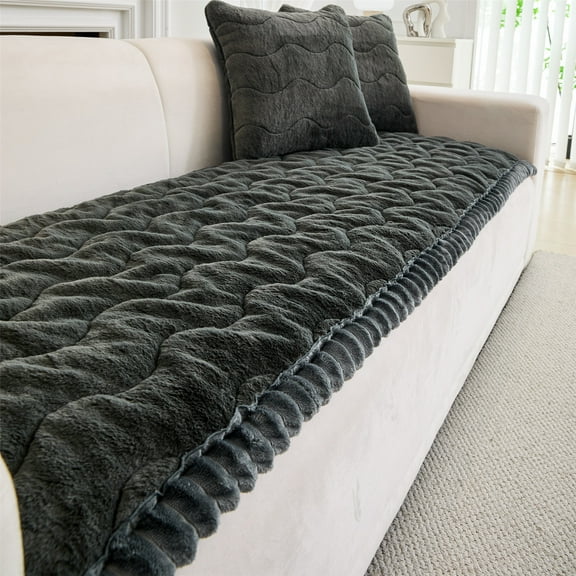 CJC Sofa Cover Fuzzy Couch Cover for Pets Dog Cat Washable Non-Slip Sofa Slipcover Cushion Protector Pets Friendly Mat (Dark Gray, 28'' x 82'')