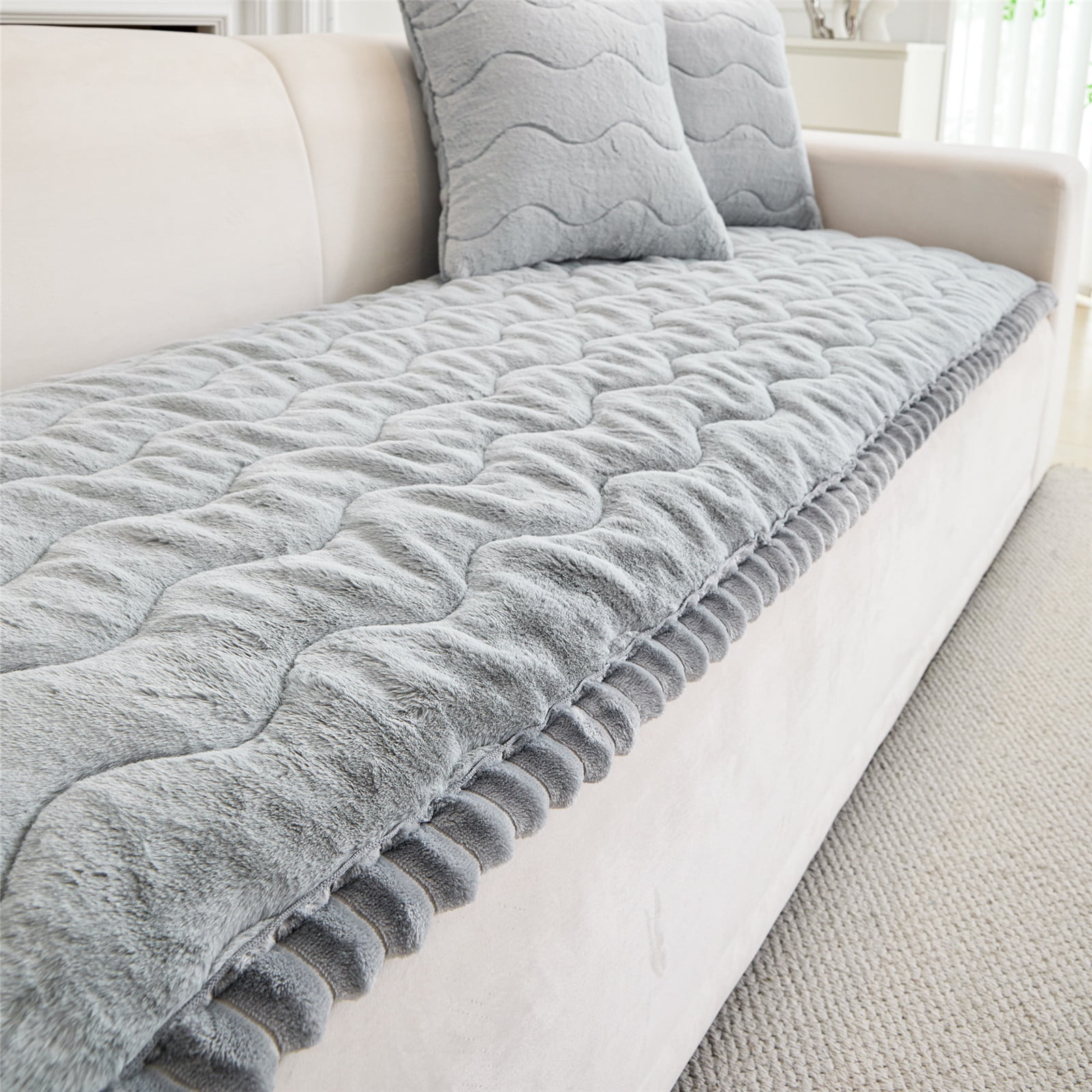 CJC Sofa Cover Fuzzy Couch Cover for Pets Dog Cat Washable Non-Slip Sofa Slipcover Cushion Protector Pets Friendly Mat (Gray, 28'' x 59'')