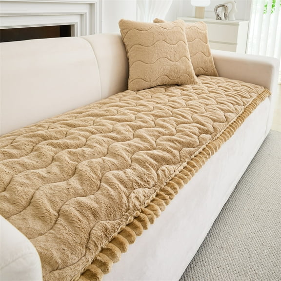 CJC Sofa Cover Fuzzy Couch Cover for Pets Dog Cat Washable Non-Slip Sofa Slipcover Cushion Protector Pets Friendly Mat (Light Brown, 28'' x 82'')