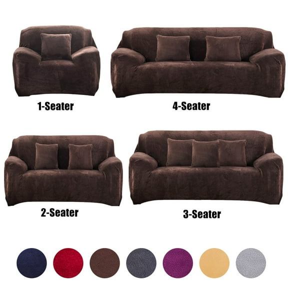CJC Sofa Cover Plush Stretch 1 2 3 4 Seater Sofa Slipcover Chair Loveseat Couch Cover Furniture Protector Cover with 1 Pillowcase (3 Seater, Brown)