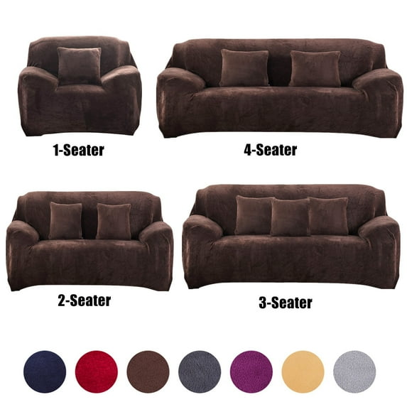 CJC Sofa Cover Plush Stretch 1 2 3 4 Seater Sofa Slipcover Chair Loveseat Couch Cover Furniture Protector Cover with 1 Pillowcase (4 Seater, Brown)