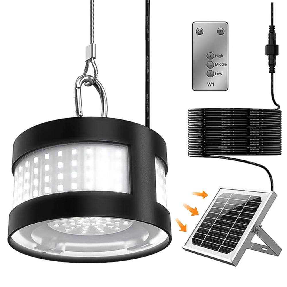 CJC Solar Pendant Lights Indoor Outdoor, Waterproof Solar Shed Lamp Gazebo Lights with Remote Control, 160 LED and 360°Lighting, for Garage, Barn, Garden, Yard, Pathway