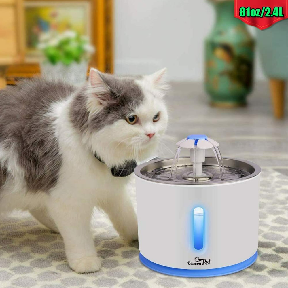 CJC Stainless Steel Cat Water Fountain, 81oz/2.4L Automatic Pet Water Fountain Dog Water Dispenser with Smart Pump, LED Indicator and Filter