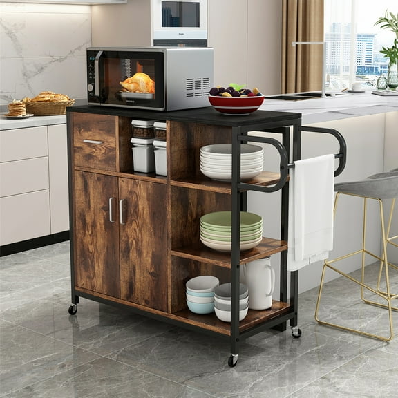 CJC Storage Cabinet on Wheels, Utility Storage Locker Cabinet for Home, Kitchen, Laundry Room, Bedroom, Rustic Brown