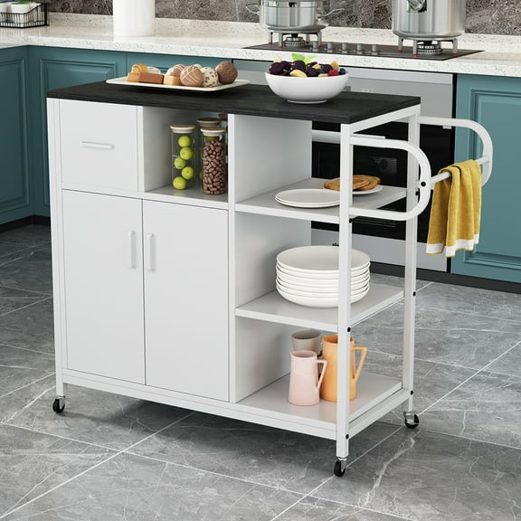 CJC Storage Cabinet on Wheels, Utility Storage Locker Cabinet for Home, Kitchen, Laundry Room, Bedroom, White