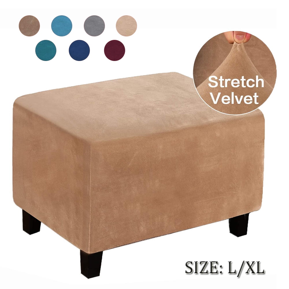 CJC Stretch Ottoman Cover, Velvet Storage Ottoman Slipcover Rectangle Footstool Furniture