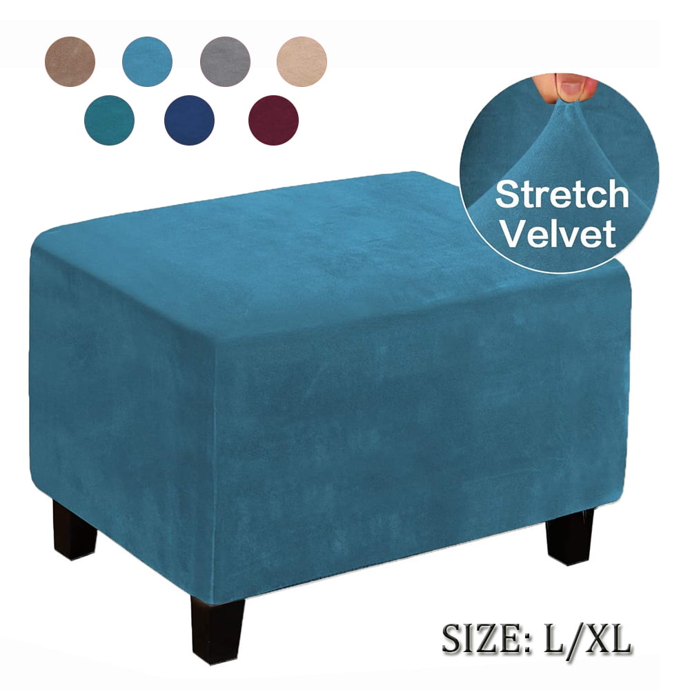 CJC Stretch Ottoman Cover, Velvet Storage Ottoman Slipcover Rectangle
