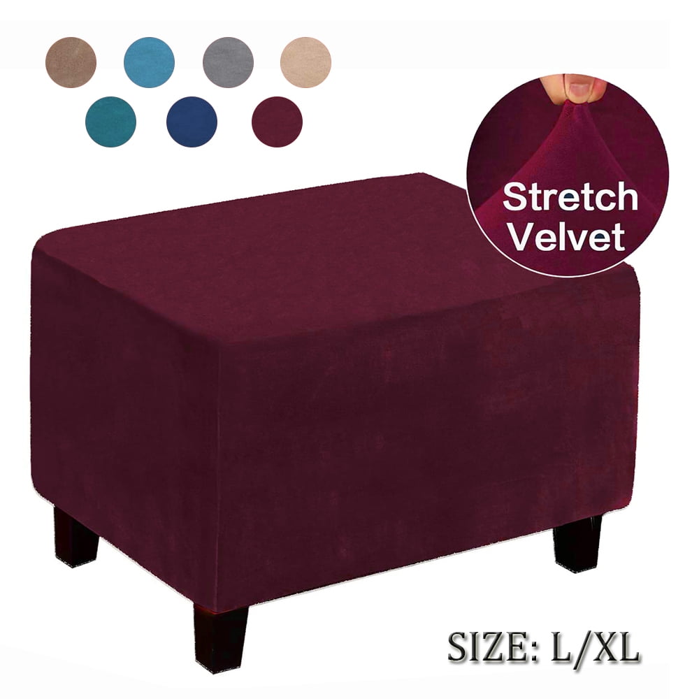 CJC Stretch Ottoman Cover, Velvet Storage Ottoman Slipcover Rectangle ...