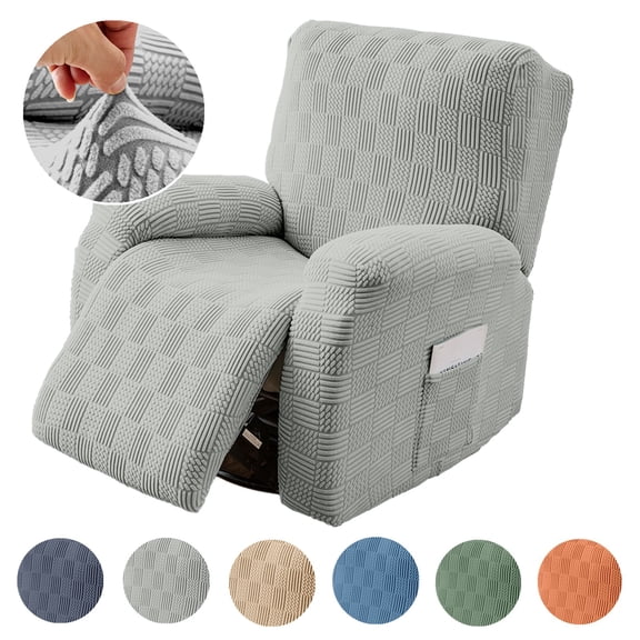 CJC Stretch Recliner Couch Covers, 4-Piece Recliner Chair Covers Furniture Protector with Elastic Side Pockets for Armchairs (Grey)