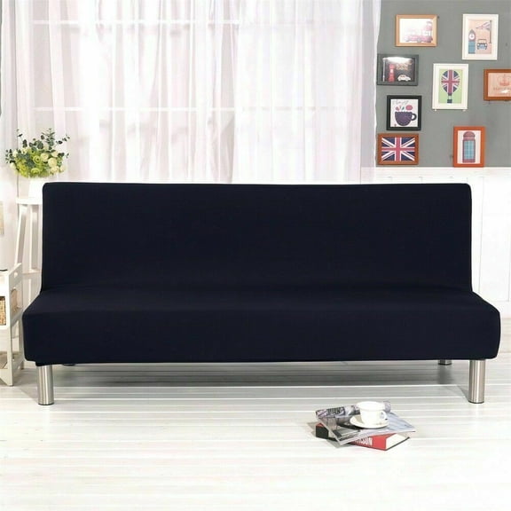 CJC Stretch Sofa Cover for Armless Sofa Bed - Futon Slipcover Furniture Protector without Armrests Fits 180-210cm Length (Black)