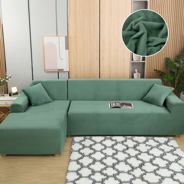 CJC Stretch Sofa Covers, Thick Velvet Sofa Couch Slipcovers, 2 Pieces L-Shaped Sectional Sofa Covers for 3 + 3 Seaters, Softness Corner Couch Cover, 9 Colors